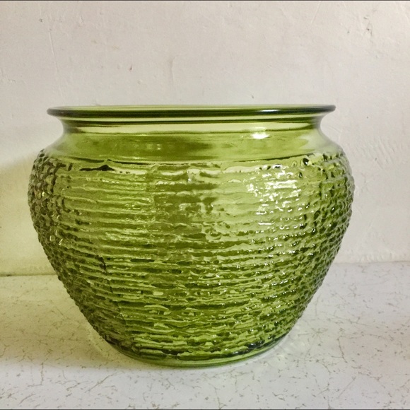 Mid Century Avocado Green Stippled Vase Rose Bowl - Picture 9 of 15
